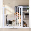 COMOMY Türschutzgitter mit Katzenklappe, 75-103cm Treppenschutzgitter ohne Bohren für Hunde und Katzen, Autoclose, Erweiterbar Türgitter Absperrgitter mit 7cm und 14cm Verlängerungen, Weiß
