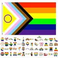 GoldRock Progress Pride Flagge Set - Regenbogen Flagge 150x90 cm + 50 Stück LGBTQ Sticker - Lesbian, Gay, Joint-Pride Regenbogenfahne Mit 2 Messingösen