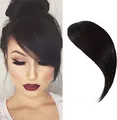 Luftseitiges Pony Clip In 100% Echthaar Pony Gerader Seitenknall Fransen Bang Haarverlängerungen(Naturschwarz)