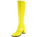Das Kostümland Gogo Damen Retro Lackstiefel mit schmalem Schaft, Stiefel gelb 43 EU