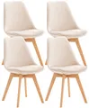 CLP 4er Set Esszimmerstuhl Linares Kunststoff I Stoff I Samt I Cord I Lederoptik I Lehnstuhl Mit Holzgestell, Farbe:beige, Material:Samt