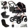 bergsteiger Kombi-Kinderwagen Nizza 3 in 1 Kinderwagen, Auto-Babyschale & Isofix Station optional, black | rose golden