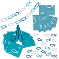 Oblique Unique® Deko Set für Taufe Kommunion Konfirmation Junge - Fisch Girlande + 18 Fisch Konfetti + 6 Einladungskarten + 20 Servietten