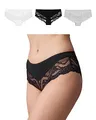 Snocks 3er Pack Hipster Lace - Damen Baumwolle Panties mit Spitze - Unterhose Damen Slip - Gr. M - Farbe Mix (White/Grau/Schwarz)