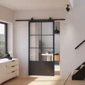 Loftschiebetür verschiedene Größen aus Stahl in schwarz mit Glaseinsatz - 880x2035mm