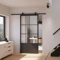 Schulte - Loftschiebetür Aus Stahl In Schwarz Mit Glaseinsatz - 880 X 2035 Mm