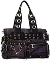 Banned Damen Handtasche mit Handschellen-Details, Rockabilly-Look, Leinwand, violett - violett - Größe: Large
