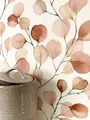 NEWROOM Vliestapete Rot Eukalyptus Blätter Aquarell Floral Wohnzimmer Romantik