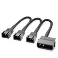 deleyCON 20cm 4-Pin Molex 12V auf 3x3-Pin Lüfterkabel - Lüfteradapter Lüfterkabel für Prozessor- und Gehäuselüfter - Verlängerung Netzteil Lüfter Kabel Schwarz