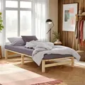 Homestyle4u Bett 100x200 cm Jugendbett Bettgestell Holzbett Palettenbett - Naturbelassen