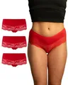 Benonetti Damen Hipster Slips 3er Pack Baumwolle, weich, atmungsaktiv, formstabil, bequemer Sitz ohne Einschneiden – Komfortable Unterwäsche für Alltag, Freizeit & Wohlgefühl (XXL, rot)