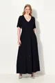 Ulla Popken Abendkleid Abendkleid A-Linie Glanz-Effekt Drpaierung, marine