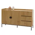 Sideboard MCW-O39, Kommode Schrank Anrichte, 3 Schubladen 2 Türen, Holz Melamin 80x130x42cm ~ natur