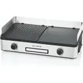 KLAMER Elektrogrill, antihaftbeschichtete und abnehmbare Duo-Platten, separate Temperatureinstellung, 5 Grillstufen, mit Wind-/ Spritzschutz & Auff... - Schwarz/Silber