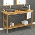 vidaXL Waschtisch mit Flussstein-Waschbecken Massivholz Teak