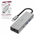 Hama USB C Hub 4 Ports (Multiport Adapter 1x LAN Gigabit Ethernet, 2X USB-A, 1x USB-C zur Übertragung von Daten und zum Laden mit PD, USB C Adapter 4in1 für Büro, Homeoffice und unterwegs) Alu