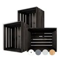 Creative Deco 3 x Große Holzkiste Schwarz | 50 x 40 x 30 cm | Weinkisten Set Obstkiste Holz | Geschliffen Vintage Holzbox Kiste | Perfekt als Deko Geschenkkorb leer Spielzeugkiste Aufbewahrungsbox