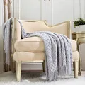 CREVENT Rustikale Bauernhaus-Decke für Sofa, Schlafzimmer, Wohnzimmer, Dekoration, weich, warm, gemütlich, leicht, für Frühling und Sommer (127,7 x 152,4 cm, hellgrau)