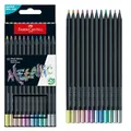Faber-Castell 116415 - Bleistifte Set Black Edition Metallic, 12 Farbstifte, Malstifte für helles und dunkles Papier