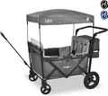 FableKids® Bollerwagen Leo X4Plus mit Dach | 4 Sitzplätze | Transportwagen | XXL-Hecktasche | 5-Punkt-Gurt | 360° Offroad Räder | Fossil Grau