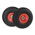 Relaxdays 8 x Sackkarrenrad, pannensichere PU-Vollgummireifen, 4.1/3.5-4", für 16 mm Achse, bis 150 kg, 260x85 mm, schwarz-rot