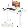 SANODESK QS1 Höhenverstellbarer Schreibtisch, EINTEILIGE TISCHPLATTE, 4 Memory-Funktion, 70 kg Tragkraft, Haken, Kabelmanagement, 110x54cm (Weiß) - Weiß