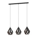 EGLO Pendellampe Carlton 1, 3 flammige Vintage Pendelleuchte, Retro Hängelampe aus Metall in Schwarz und Kupfer, E27 Fassung