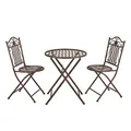 [en.casa] Bistroset Biella Balkonset 3-TLG. Bistrotisch mit 2 Stühlen Essgruppe Sitzgruppe Metall Gartenmöbel Set Balkonmöbel Gartenset klappbar Gartengarnitur Edelrost-Braun