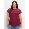 Sheego T-Shirt Spitzenshirt . mit Spitzenpasse an der Schulterpartie lila 52/54 EU