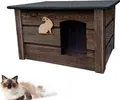 QLS Katzenhaus aus Holz 60x44cm Isoliert Palisander Winterfest Montiert Outdoor 10994
