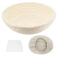 Clheatky Gärkörbchen Rund, 23cm Gärkorb Set Aus Natürlichem Peddigrohr Proofing Basket Brotkörbchen Brotform mit 1 Leineneinsätze, Schaber