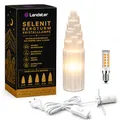 Landster Selenit-Lampe 30 cm - Handgefertigter Selenit-Kristall-Turm - Natürliche Edelstein-Tischlampe für Energie-Reinigung, Meditation & Dekoration - Ambient Light Home Decor