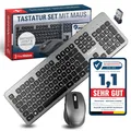 freeVoice Tastatur Set mit Maus I Kabellose Tastatur mit 10 m Reichweite I Leise Tastatur inkl. Maus für Laptop & Computer I rutschfeste & Flache Tastatur I Keyboard für Büro, Home-Office & Zuhause