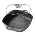 STONELINE Servierpfanne Eckig 32 cm, Pfanne Induktion mit Deckel, Aroma Funktion, Aluguss, Antihaft Pfanne Beschichtet mit echten Steinpartikeln, Für alle Herdarten, Backofen, Grau