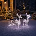LED Rentier Schlitten Set Weihnachtsdeko Außen 160 LEDs Warmweiß 3er Set