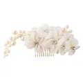 FRCOLOR Haarschmuck Weiß Braut Perlen Haarspange Mit Strass Blumen Haarkamm Für Hochzeit Verlobung Party