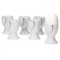 Van Well 6er Set Eierbecher Silver Night einzeln, rund Ø 50 mm, H 70 mm, Eierständer hoch, Egg Cup, weißes Hotelporzellan, abstraktes Dekor, Gastro-Geschirr