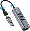USB Hub 3.0 mit 2.5G LAN Adapter 4in1 RJ45 Ethernet Splitter 2in1 USB C und USB A Kabel 5Gbps für PC Laptop Netzwerkkarte Dockingstation Reagle