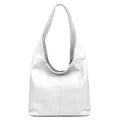 OBC Made in Italy Damen Leder Tasche Shopper Schultertasche Umhängetasche Handtasche Beuteltasche Hobo Bag Ledertasche Nappaleder (Weiß)