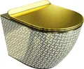 LAVITA Wand-WC Sofi Slim Golden Never Die | Hnge Toilette | Toilettendeckel mit Absenkautomatik & Metallscharniere | Toiletten Splrandlos Hngend | Toilettenbecken | 365x490x395 cm | Gold/Wei§