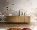 DELIFE Sideboard Aira 200 cm Metallic Gold 4 Türen schwebend Metall Schwarz