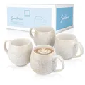 SÄNGER | Tassen Set Santorini 4 tlg, Kaffeetassen Set 4 Personen, Steingut Becher Spülmaschinenfest, Handmade Teetassen Cremefarben mit Flieder Blauem Farbverlauf 300 ml | PREMIUM COLLECTION