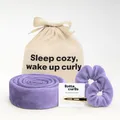 Lotta Curls, Lockenband, Locken ohne Hitze, Rutschfest, Bequem, Samtstoff, 2 Scrunchies, 1 Styling Clip (Violet)
