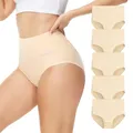 Momoshe Unterhosen Damen Baumwolle Unterwäsche Frauen High Waist Bauch Weg Unterhose Slip Atmungsaktiv Tanga Hohe Taille Weich Panties Farbe 5er Pack XL