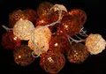 GURU SHOP Rattan Ball 20`er LED Kugel Lampion Lichterkette - Braun/weiß, 7x7x350 cm