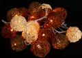 Rattan Ball 20`er LED Kugel Lampion Lichterkette - braun/weiß