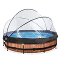 EXIT Toys Wood Poolabdeckung - Inklusive Filterpumpe mit Kartusche - Braune Innenhülle mit Holzmuster - Inklusive Innenhüllen-Reparaturset - ø360x76cm - Braun