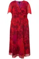 Ulla Popken große Größen Abendkleid 54+ magenta Meshkleid Blüten V Ausschnitt
