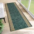 TAPISO Anti Rutsch Teppich Läufer rutschfest Brücke Meterware Grün Gelb Ornament Design Meliert Flur Küche Wohnzimmer 120 x 100 cm