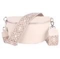 MIRROSI® Bauchtasche Damen, Echtleder, Made in Italy, Umhängetasche, Brusttasche, Crossbody Bag (1 Tasche & 2 Gurte) (Beige (KARO Beige Taupe), Mittelgroße Tasche (25x16x7cm))